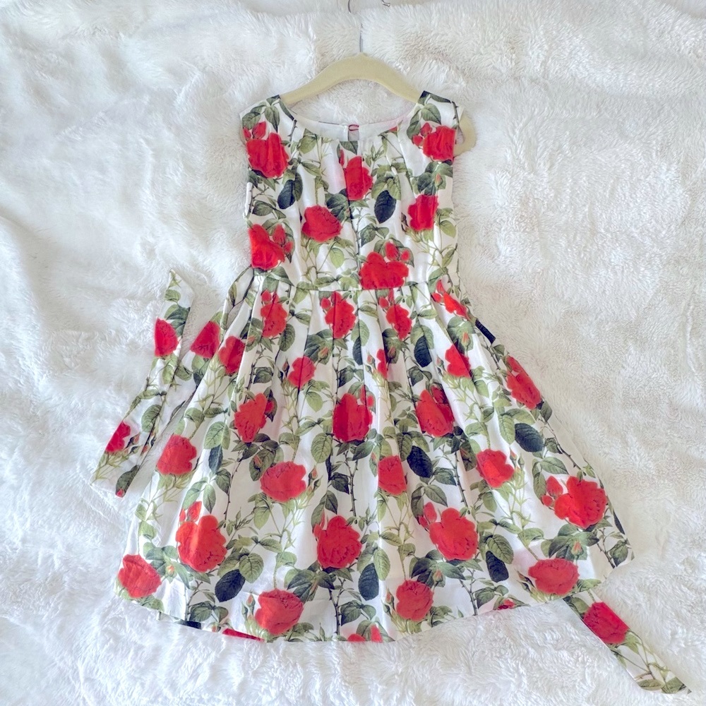 Rachel Riley Floral Sleeveless Silk Dress with Belt